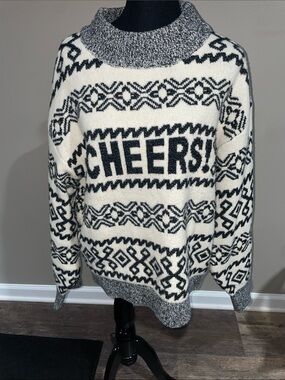 a new day Cream and Black 'CHEERS!' Cowl Neck Sweater